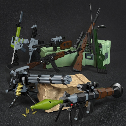 『現貨』AK47 M4AL 步槍 AWM 狙擊槍 加特林機關槍 火箭炮 迷你積木 鑽石積木 串聯積木