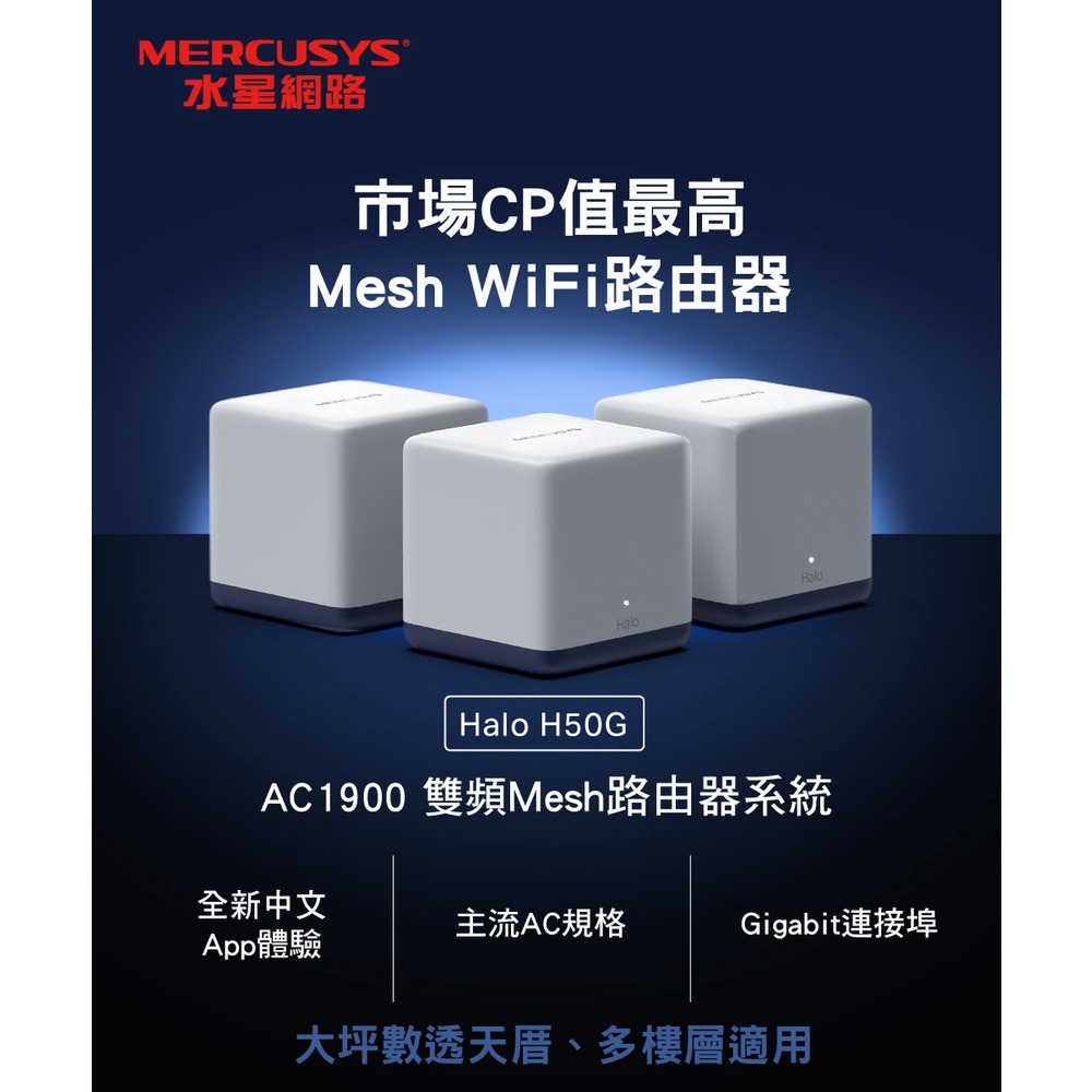 聯迅~來電更優惠 水星網路 H50G AC1900 Gigabit 無線雙頻網路 WiFi Mesh分享器 (三入組)-細節圖2