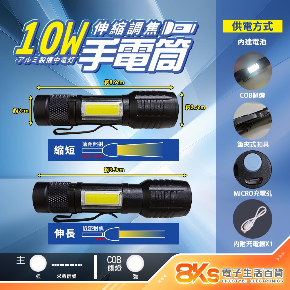 《附發票》鋁合金手電筒 30W/35W/38W/45W  伸縮調焦、多段調光、防潑水、耐磨 強力磁吸 攜帶方便-規格圖3