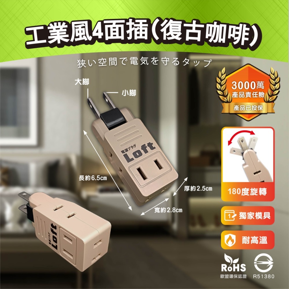 (復古咖啡)工業風四面旋轉插頭