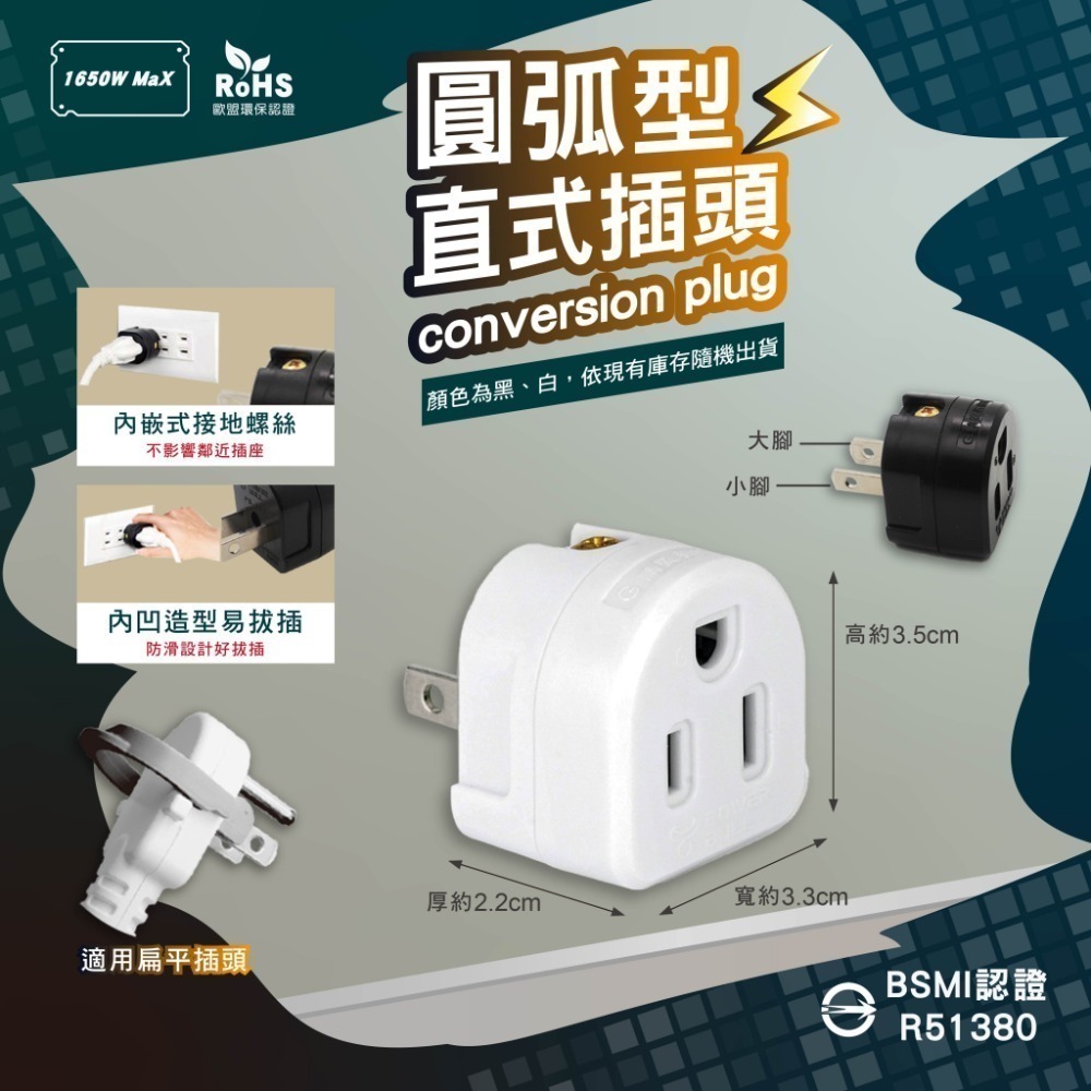 《附發票》3孔轉2孔插頭系列 電源轉接頭  直向式、L型(90度) 電源延長線適用 BSMI新安規認證-規格圖3