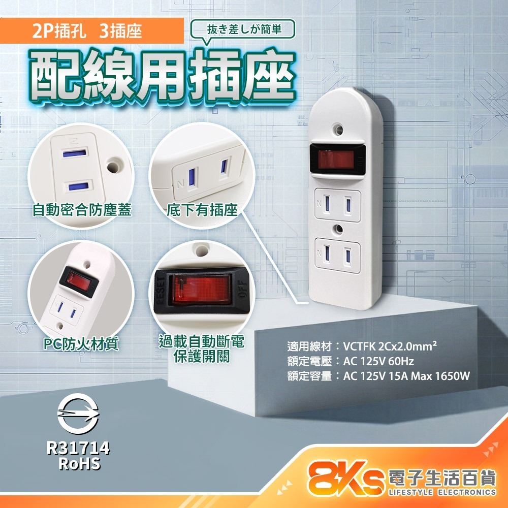 《新版安規》(附發票)2P DIY配線用插座 3插4插 節能開關 RoHS歐盟認證 新安規認證BSMI驗證R31354-規格圖4