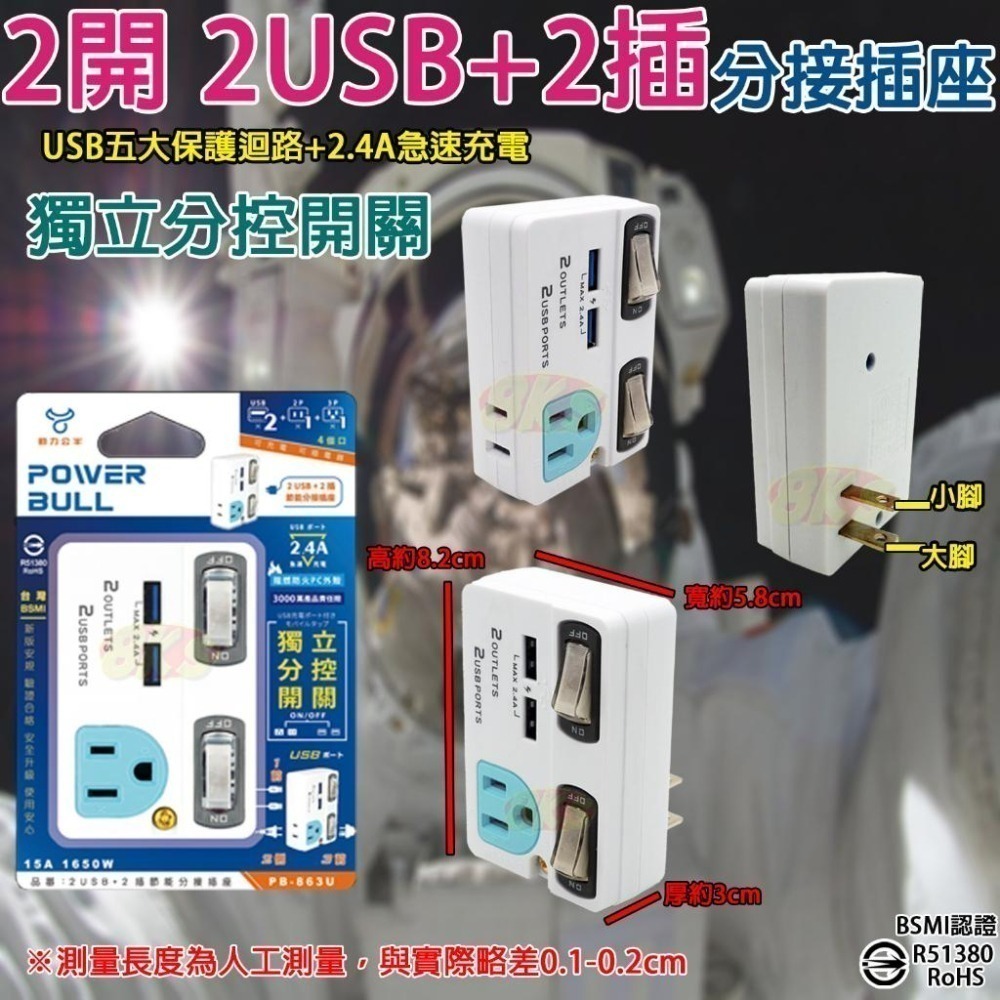 《附發票》USB節能分接插座 壁插 急速充電，最高輸出2.4A 防火PC材質 BSMI字號R51380-細節圖4