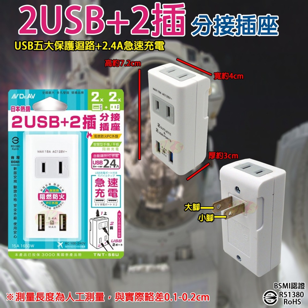 《附發票》USB節能分接插座 壁插 急速充電，最高輸出2.4A 防火PC材質 BSMI字號R51380-細節圖5