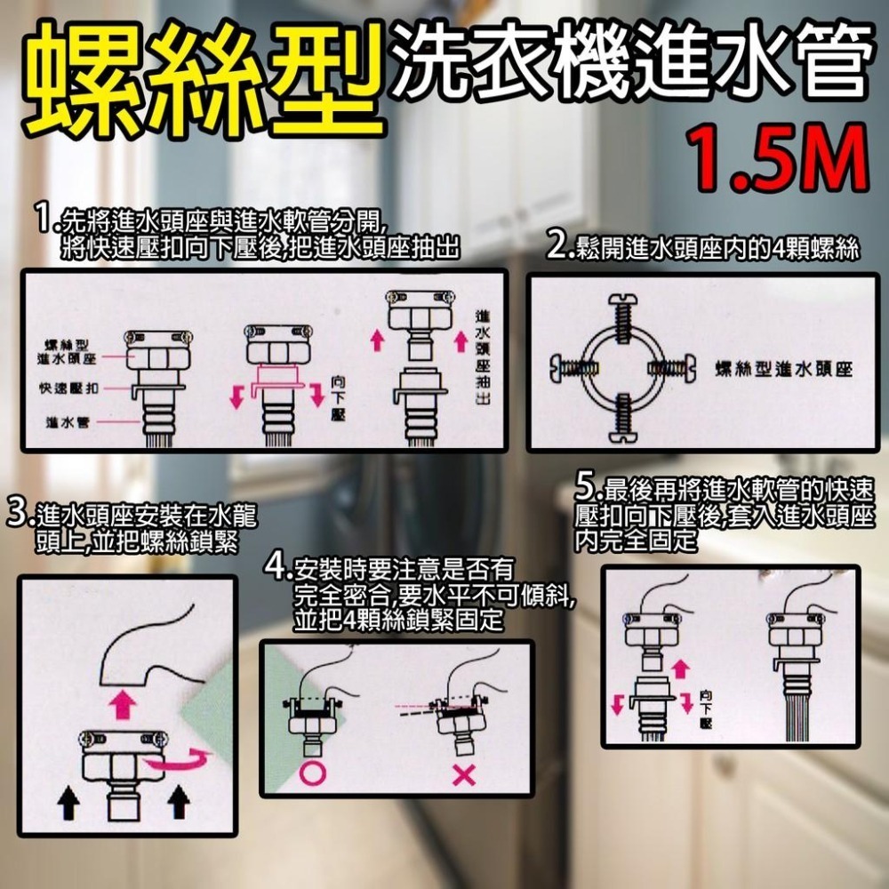 《附發票》鍊條型、螺絲型洗衣機進水管 1.5M /3M 快速接頭 快拆 耐高壓 原廠規格 速拆座設計-細節圖6