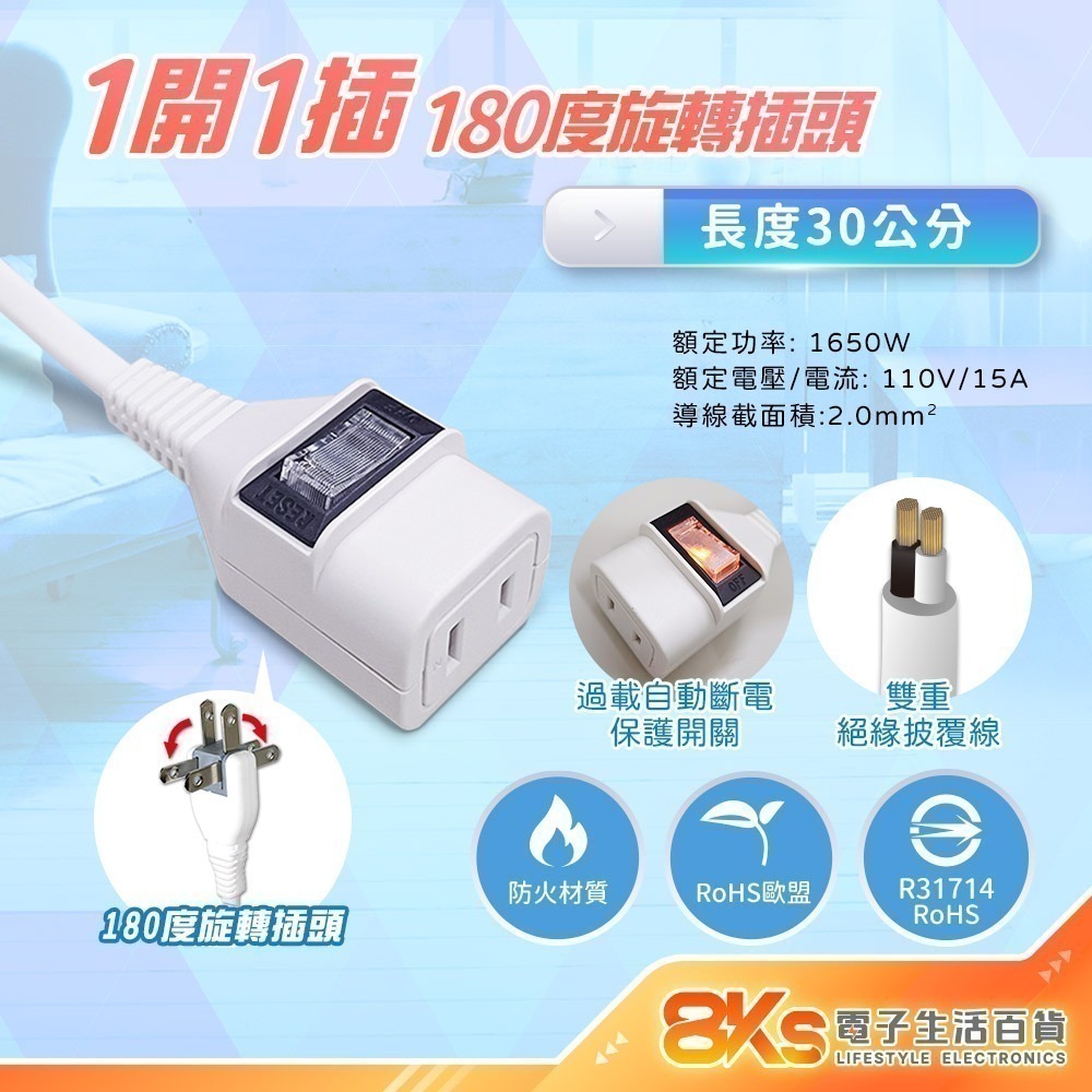 《最新安規》(附發票)一開一插 一開二插 中繼延長線 高阻燃防火材質 過載自動斷電保護 BSMI認證-規格圖2