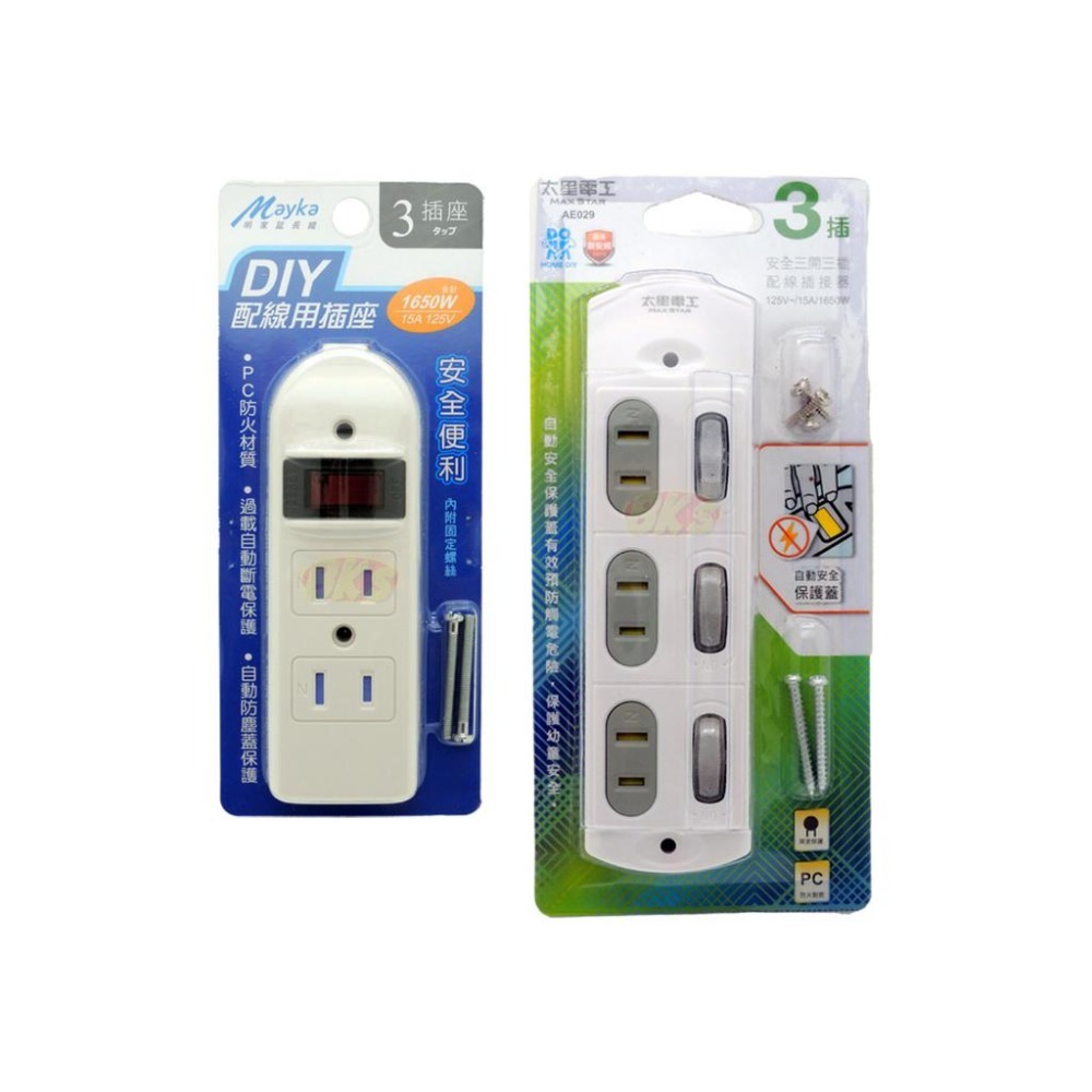 《附發票》DIY配線用插座 3插座 內附固定螺絲 PC防火材質 自動防塵蓋保護 BSMI認證R31714、R41048-細節圖2