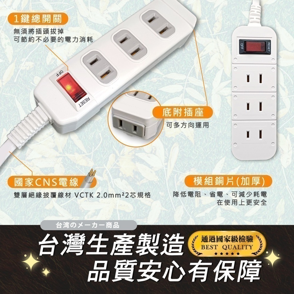 《最新安規》附發票 2孔 1開3插4插 延長線 旋轉插頭 安全延長線 過載保護 自動斷電 BSMI認證R53661-細節圖3
