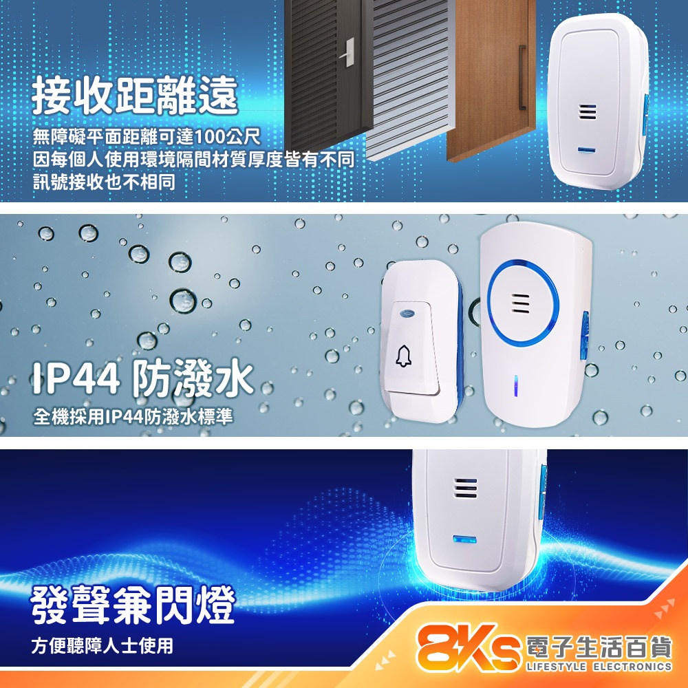 《附發票》無線數位門鈴 自發電 插電式、電池式、警報器 IP44國際標準防潑水 NCC認證-細節圖2
