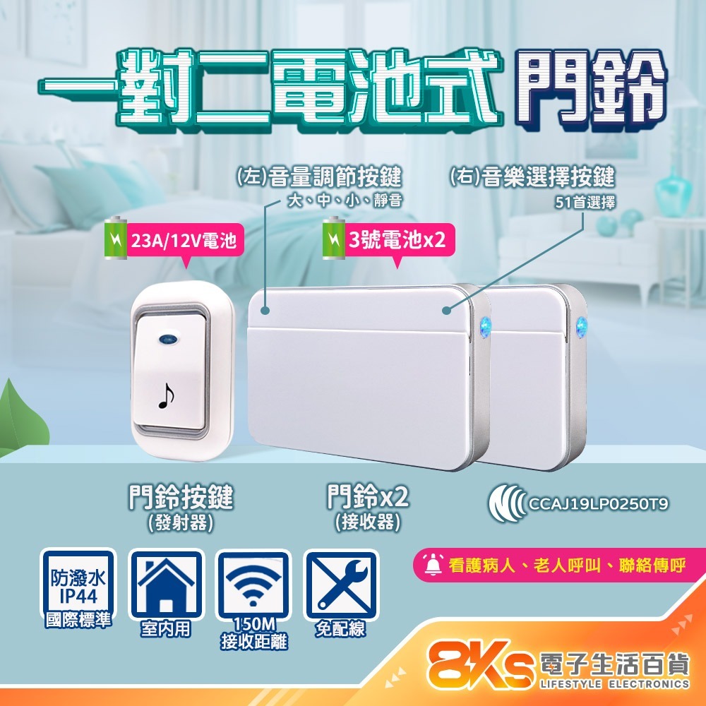 《附發票》無線數位門鈴 自發電 插電式、電池式、警報器 IP44國際標準防潑水 NCC認證-規格圖3