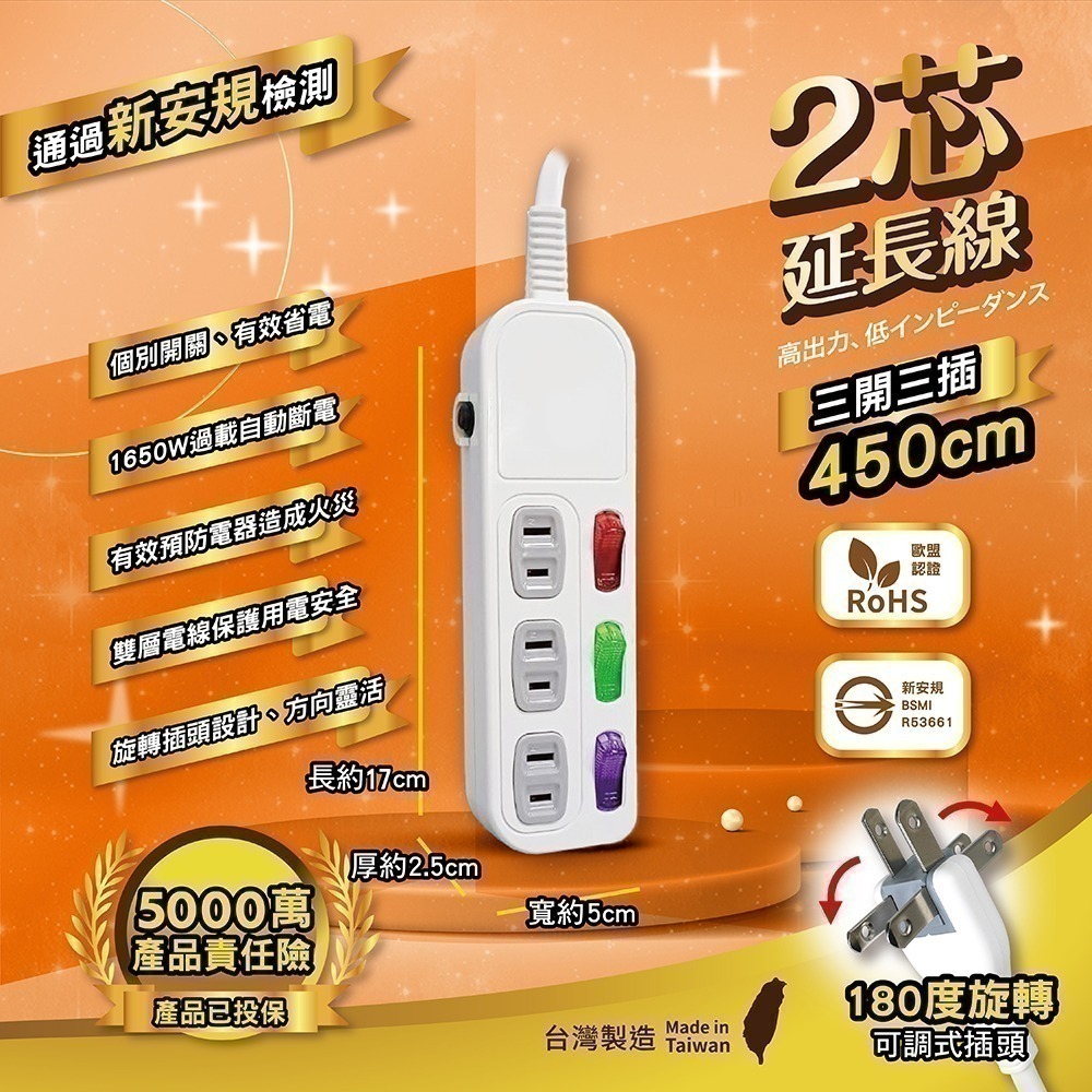 《台灣製造》附發票 新安規過載自動斷電延長線1.2M/1.8M/2.7M//3.6M/4.5M BSMI驗證-規格圖6
