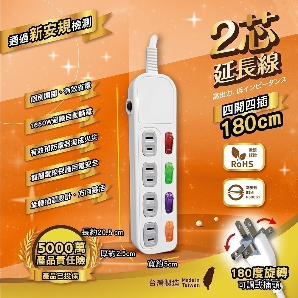 《台灣製造》附發票 新安規過載自動斷電延長線1.2M/1.8M/2.7M//3.6M/4.5M BSMI驗證-規格圖6