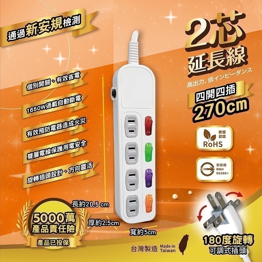 《台灣製造》附發票 新安規過載自動斷電延長線1.2M/1.8M/2.7M//3.6M/4.5M BSMI驗證-規格圖6