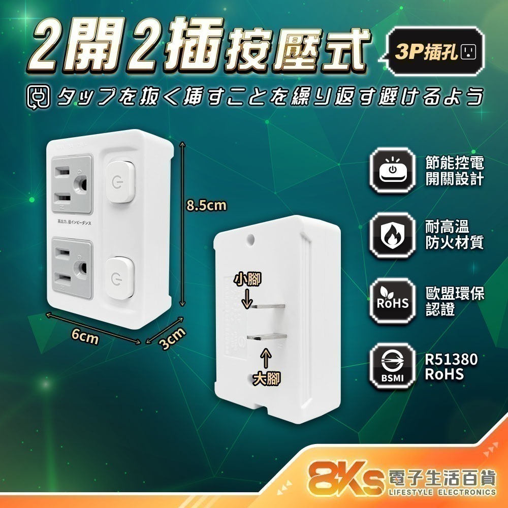 《最新安規》(附發票)節能壁插分接器 1開2插3插4插 USB壁插 2開2插 防火PC材質 BSMI字號R51380-規格圖8