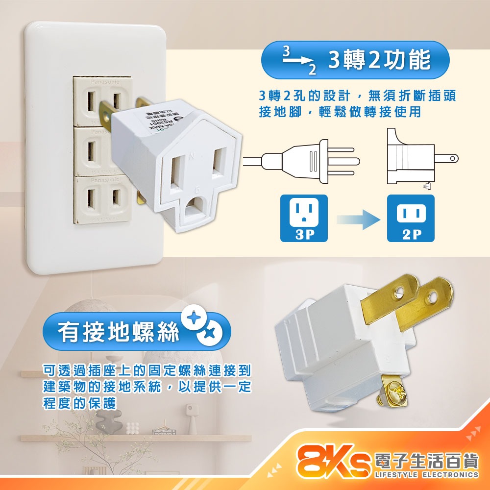 《台灣製造》3孔轉2孔電源轉接頭插頭 防滑手易插拔 L型轉向插頭 三轉二 3轉2 精巧不佔插座空間 BSMI檢驗合格-細節圖2