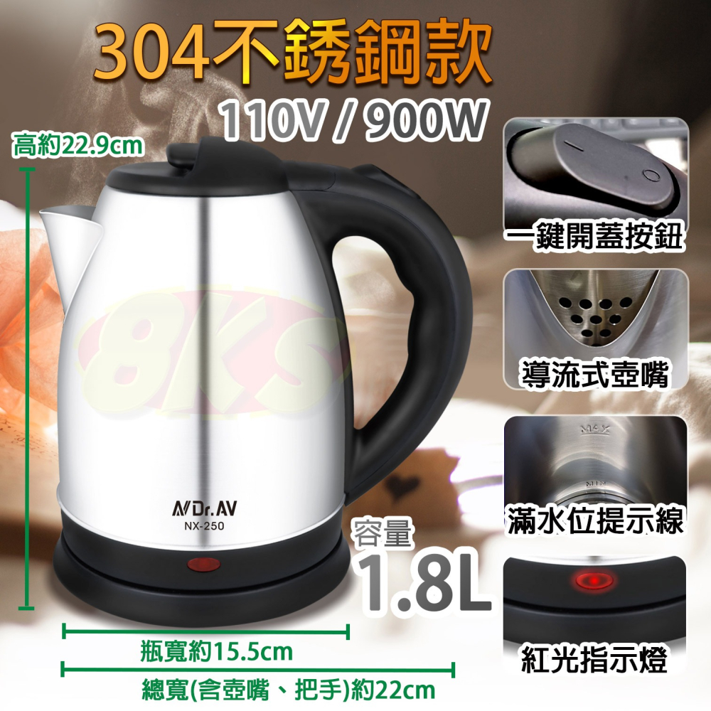 《附發票》304食品級不鏽鋼 快煮壺  玻璃壺 1.8L 110V 快速燒開 自動斷電 SGS檢驗合格 BSMI認證-細節圖4