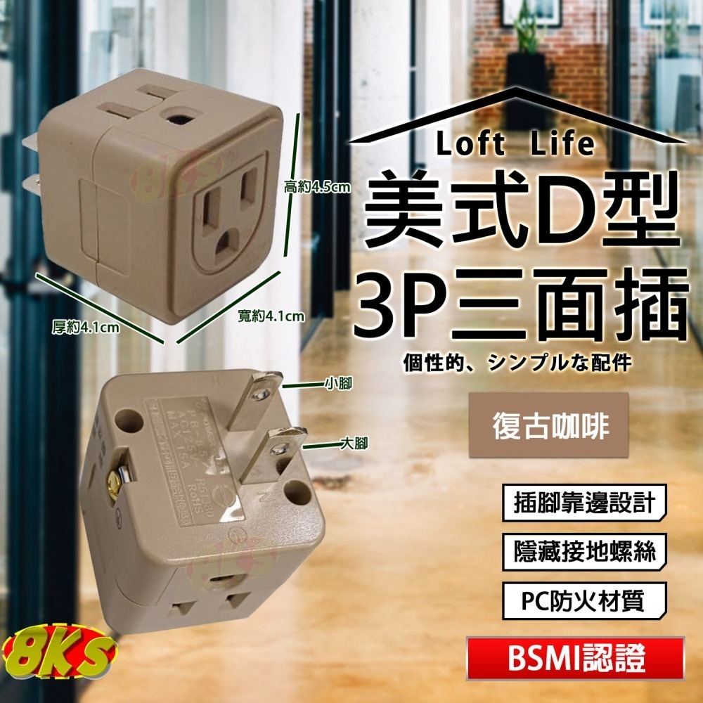 《附發票》Loft 工業風壁插分接器 裝修 復古風 咖啡/黑 插腳靠邊設計 不占空間防火材質 BSMI驗證R51380-細節圖5