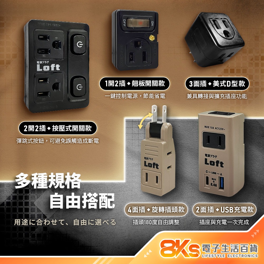 《附發票》Loft 工業風壁插分接器 裝修 復古風 咖啡/黑 插腳靠邊設計 不占空間防火材質 BSMI驗證R51380-細節圖4