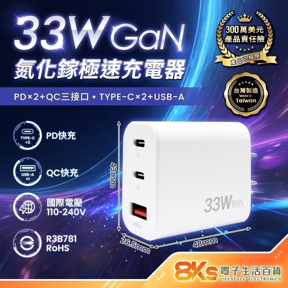《台灣製造》GaN氮化鎵 極速充電器 PD+QC快充 豆腐頭 快充頭 TYPE-C USB BSMI認證 蘋果/安卓手機-規格圖5