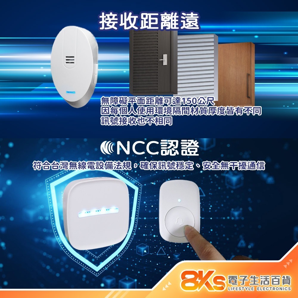 《NCC認證》無線數位門鈴警報器 電池式 插電式 自發電 居家照護 緊急看護 IP44國際標準防潑水 多首鈴聲 免配線-細節圖3