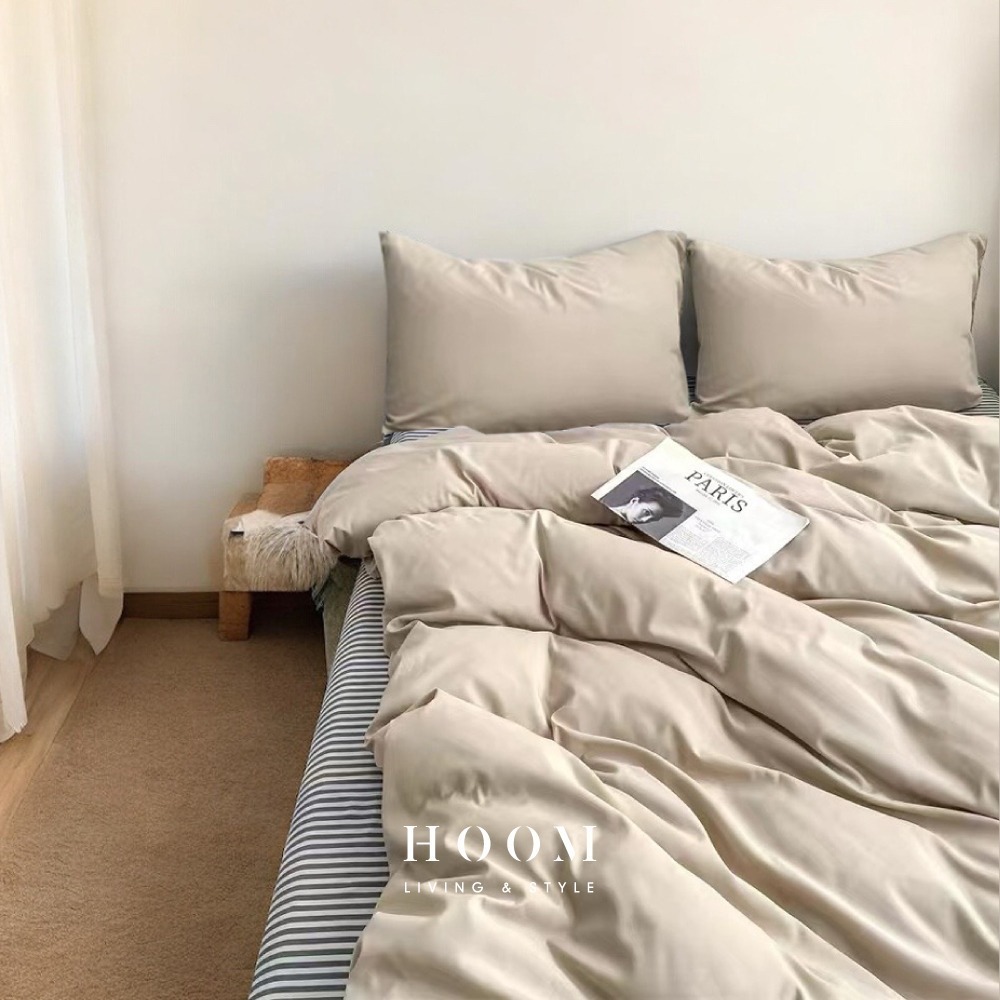 禾慕現貨🇹🇼 親膚柔感水洗棉床包 奶茶系床包 床包 裸睡床包 床包四件組 雙人床包 床罩 床單雙人 雙人床包四件套-規格圖9