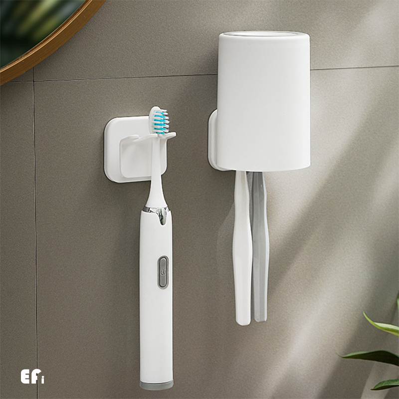 『輕巧壁掛牙刷漱口杯架』【Efanvei】免釘 牙刷架 漱口杯架 掛勾 卡扣 黏貼式 免打孔 置物架 現貨 台灣-細節圖7