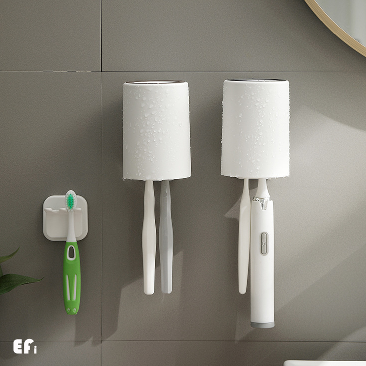 『輕巧壁掛牙刷漱口杯架』【Efanvei】免釘 牙刷架 漱口杯架 掛勾 卡扣 黏貼式 免打孔 置物架 現貨 台灣-細節圖8