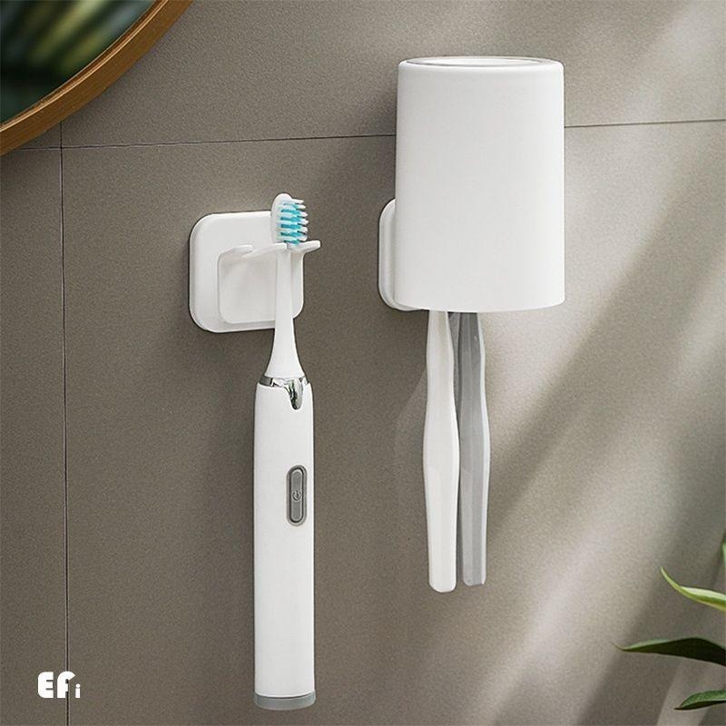 『輕巧壁掛牙刷漱口杯架』【Efanvei】免釘 牙刷架 漱口杯架 掛勾 卡扣 黏貼式 免打孔 置物架 現貨 台灣-細節圖7