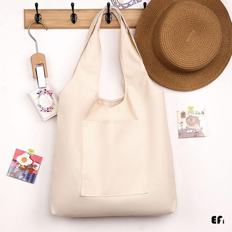 『森系單肩帆布包』【Efanvei】 帆布袋 包包 大容量 素色 厚帆布袋 書包 逛街 側背 肩背 黑白 簡約 現貨-細節圖2