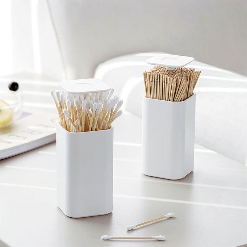 『簡約手壓棉籤筒』【Efanvei】牙籤筒 棉花棒盒 牙線棒盒 收納 自動 按壓式 伸降 牙線收納 牙籤收納 現貨 台灣-細節圖5