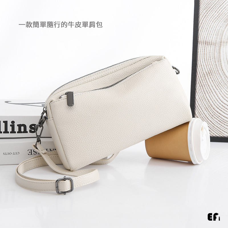 『頂級真皮時尚單肩包』【Efanvei】頭層牛皮 側背包 手機包 肩包 斜背包 錢包 小包 女用 時尚 簡約 斜垮包-細節圖3