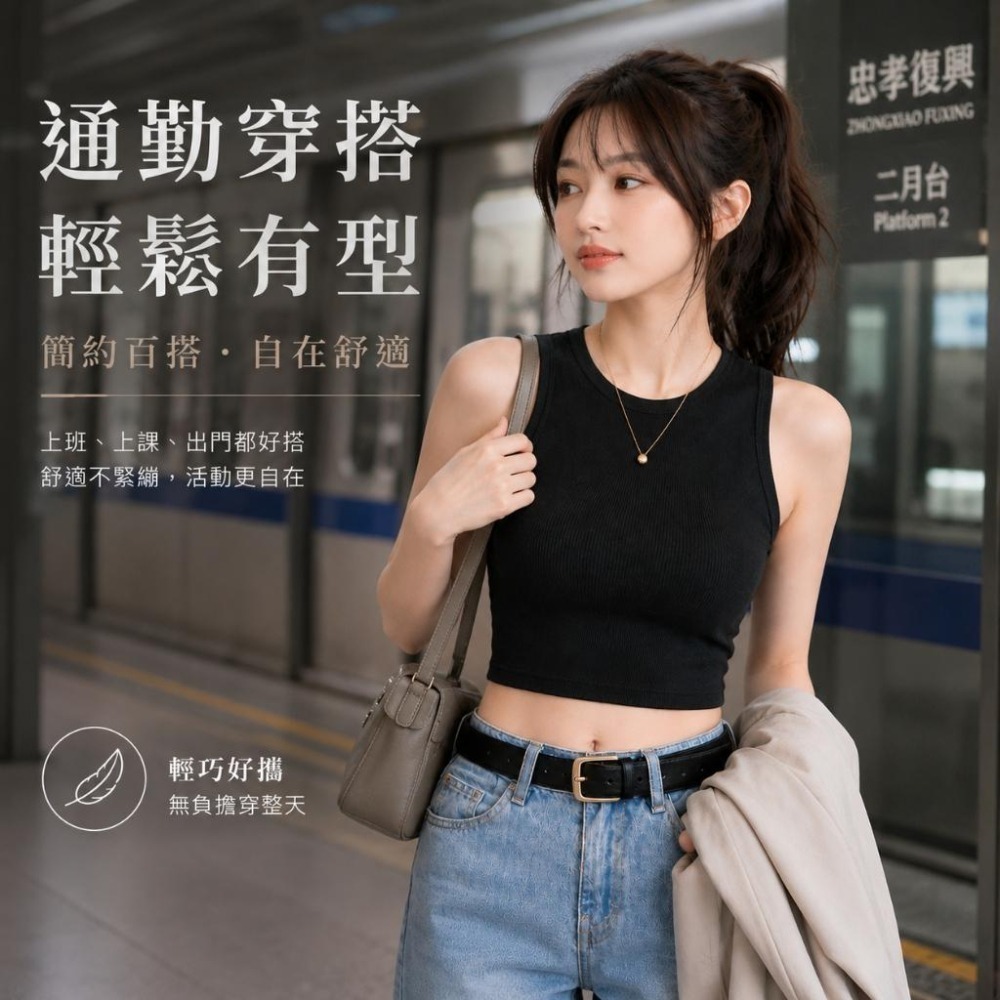 【愛購衣】短版無袖背心 螺紋舒適 彈力顯瘦 韓系素色修身吊帶背心小可愛女 深灰色 黑色-細節圖3