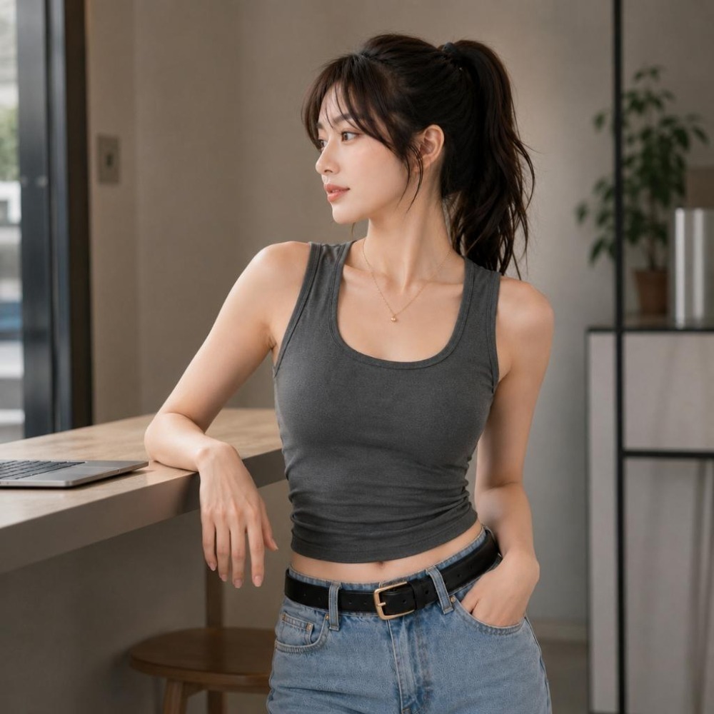 【愛購衣】U領寬肩帶背心 高彈貼身 遮副乳設計 多尺寸 無勒感運動內搭背心小可愛女 黑色 深灰色 茶綠色-細節圖7