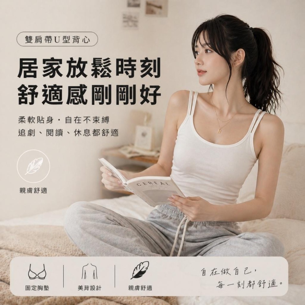 【愛購衣】短版雙肩帶背心 固定胸墊 舒適透氣 美背U領內外搭無袖背心小可愛 深灰色 黑色 白色-細節圖2