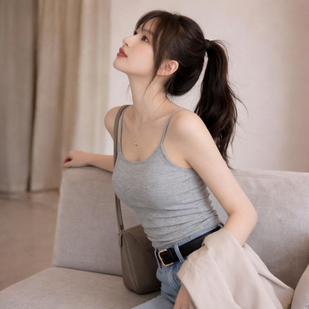 【愛購衣】細肩帶背心 小胸顯大 雙胸墊可換 可調肩帶 無袖吊帶背心小可愛女 黑色 白色 灰色-細節圖5