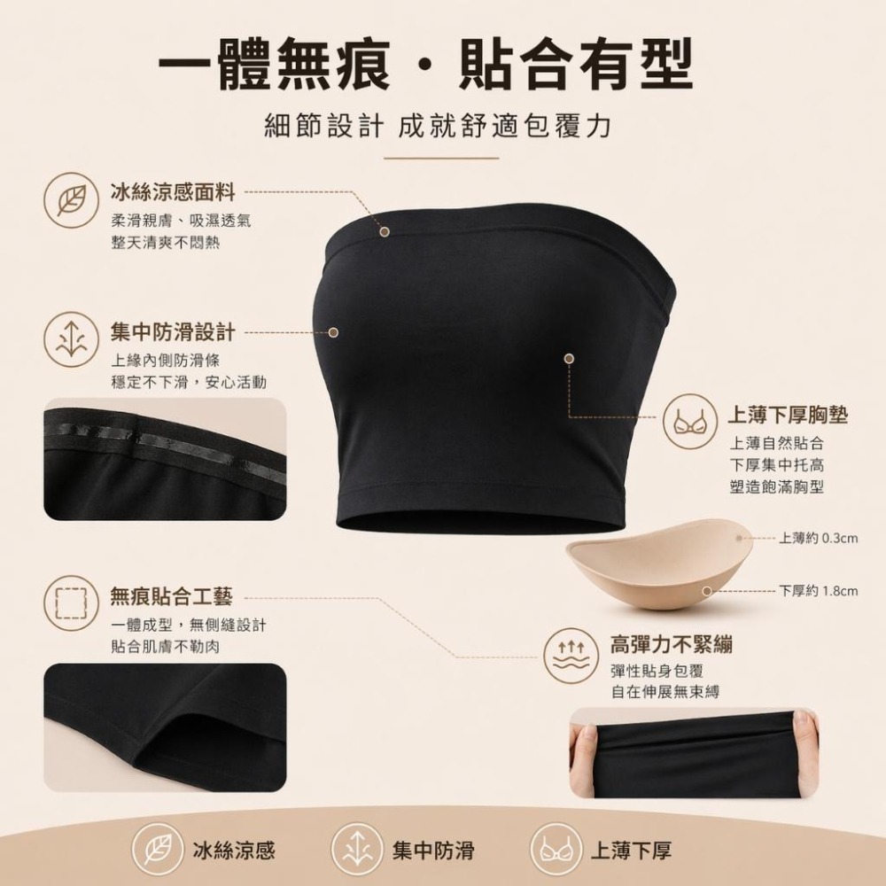 【愛購衣】無痕冰絲平口背心 集中防滑 上薄下厚胸墊 約會疊穿必備 內外搭無袖背心女 黑色 白色 膚色-細節圖2