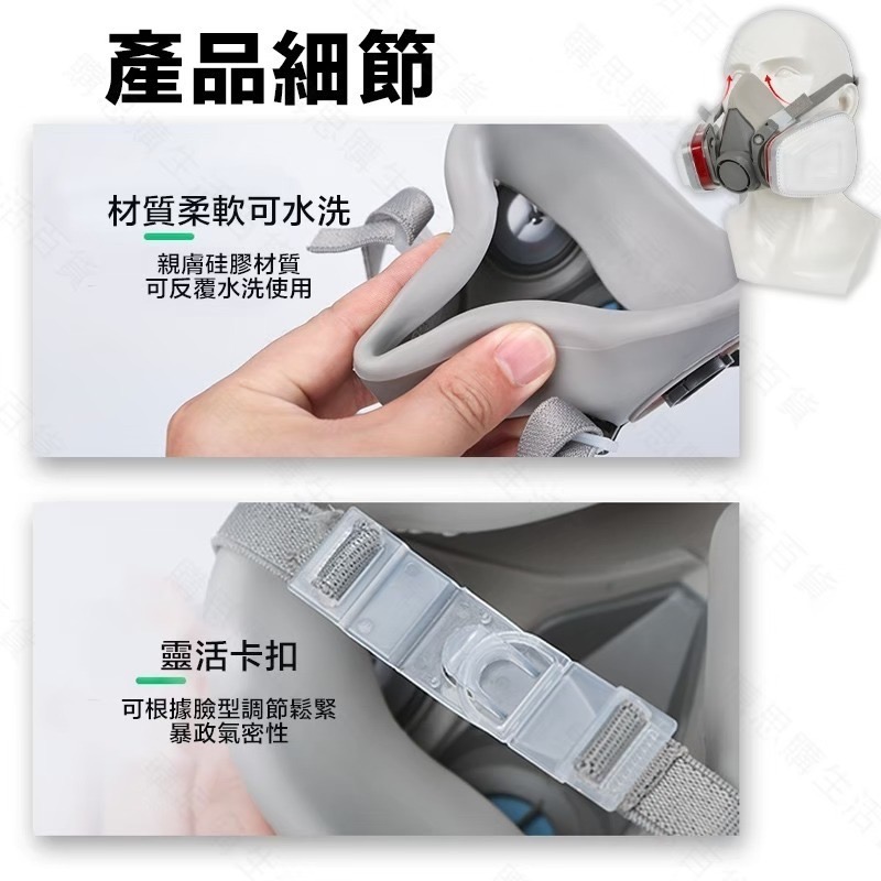【TW現貨🔥超值七件組】防毒面具 防毒面罩 防毒口罩 噴漆口罩 雙口型防毒面具 噴漆 打磨 拋光 防塵 防灰 非3M-細節圖6