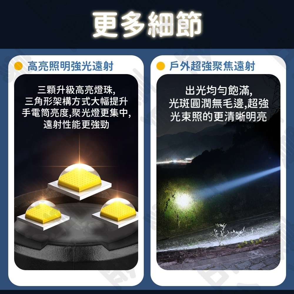 【TW現貨🔥3顆燈芯】手電筒 迷你手電筒 充電手電筒 尾部強磁 軍用手電筒 強光手電筒 帽燈-細節圖6