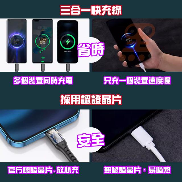 黑溜總裁 充電線 三合一快充線 快充線 PD快充線 數據線 傳輸線 5A快充線 iPhone 安卓 Type-C 5A-細節圖3