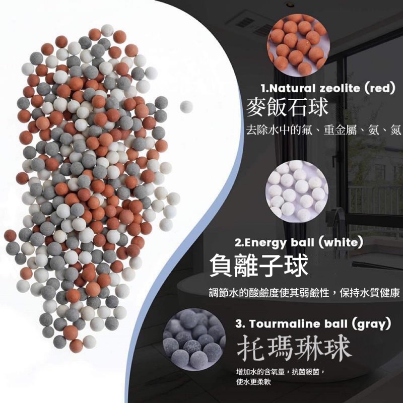 現貨 亞硫酸鈣球 除氯球 淨水 除氯 濾芯 過濾蓮蓬頭 淨水蓮蓬頭 過濾器  蓮蓬頭 負離子球 麥飯石球 托馬琳球-細節圖6