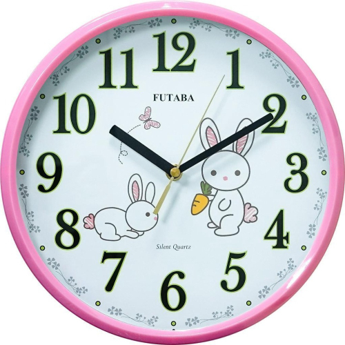 【FUTABA】10吋可愛小兔靜音掛鐘 W-104 兔子掛鐘 兔子時鐘 靜音時鐘