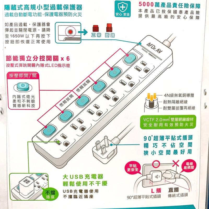 6開6插3P4尺延長線 新安規檢驗合格 獨立分控 延長線 四尺 六開關延長線-細節圖2