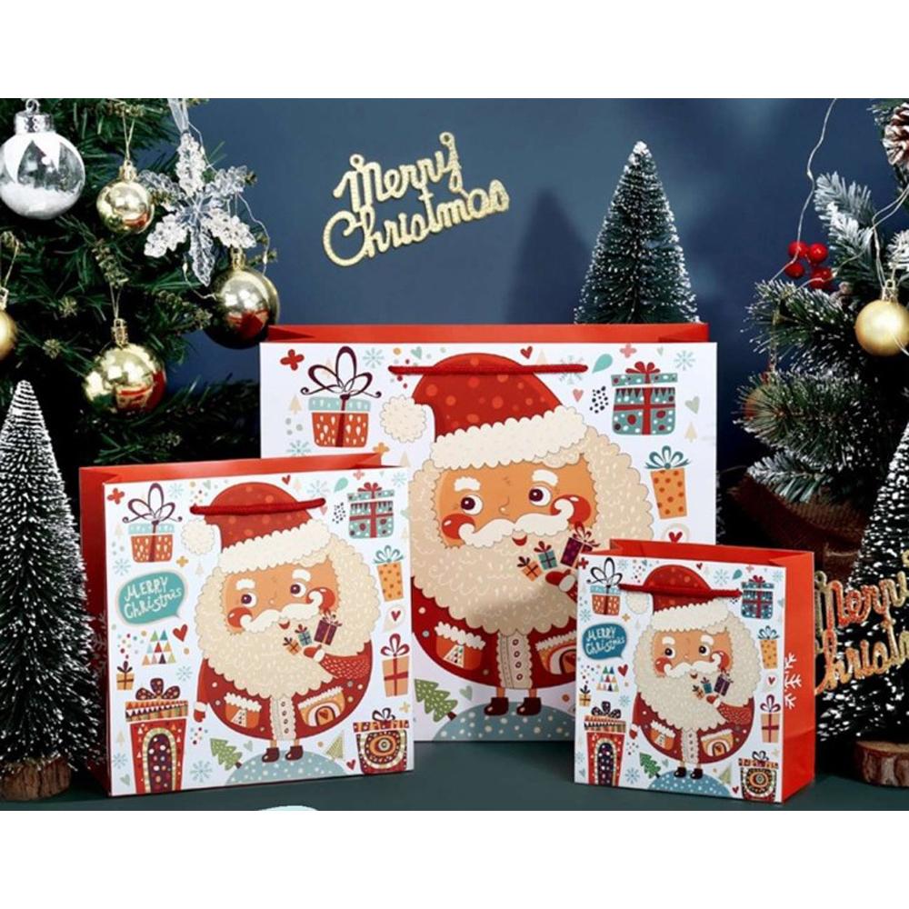 聖誕手提紙袋-白色聖誕M/禮物老人M 派對包裝袋 手提紙袋 聖誕禮品包裝 餅乾盒 蛋糕 糖果盒 造型手提袋 聖誕節-細節圖2