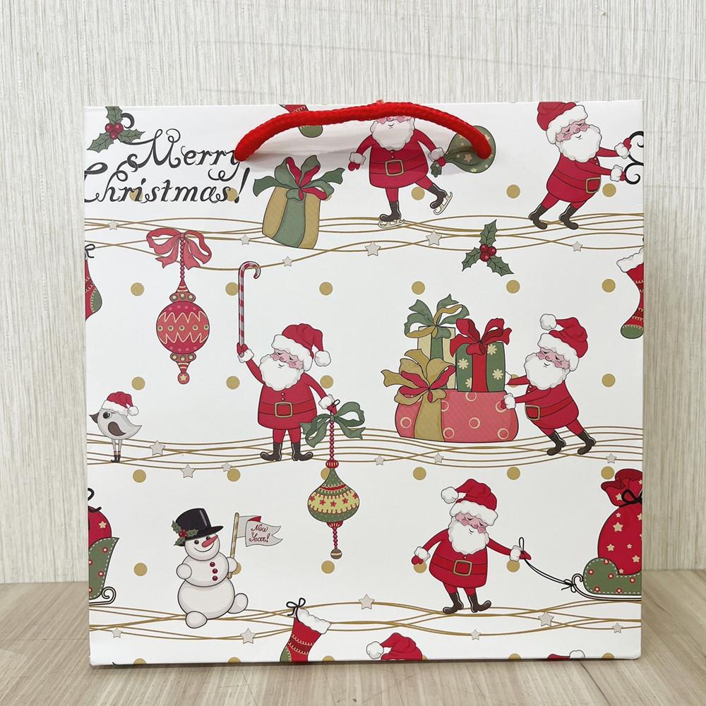 聖誕手提紙袋-白色聖誕M/禮物老人M 派對包裝袋 手提紙袋 聖誕禮品包裝 餅乾盒 蛋糕 糖果盒 造型手提袋 聖誕節-細節圖3