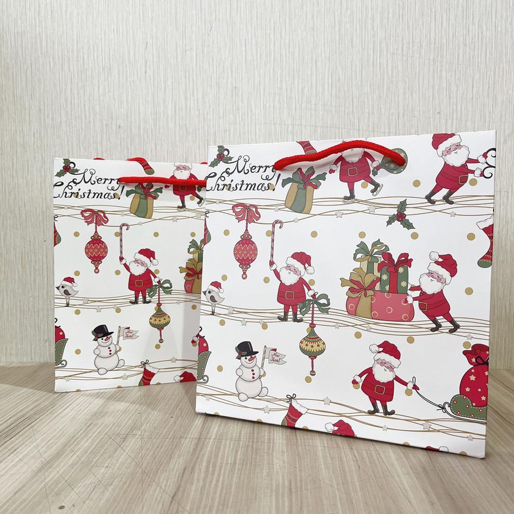 聖誕手提紙袋-白色聖誕M/禮物老人M 派對包裝袋 手提紙袋 聖誕禮品包裝 餅乾盒 蛋糕 糖果盒 造型手提袋 聖誕節-細節圖4