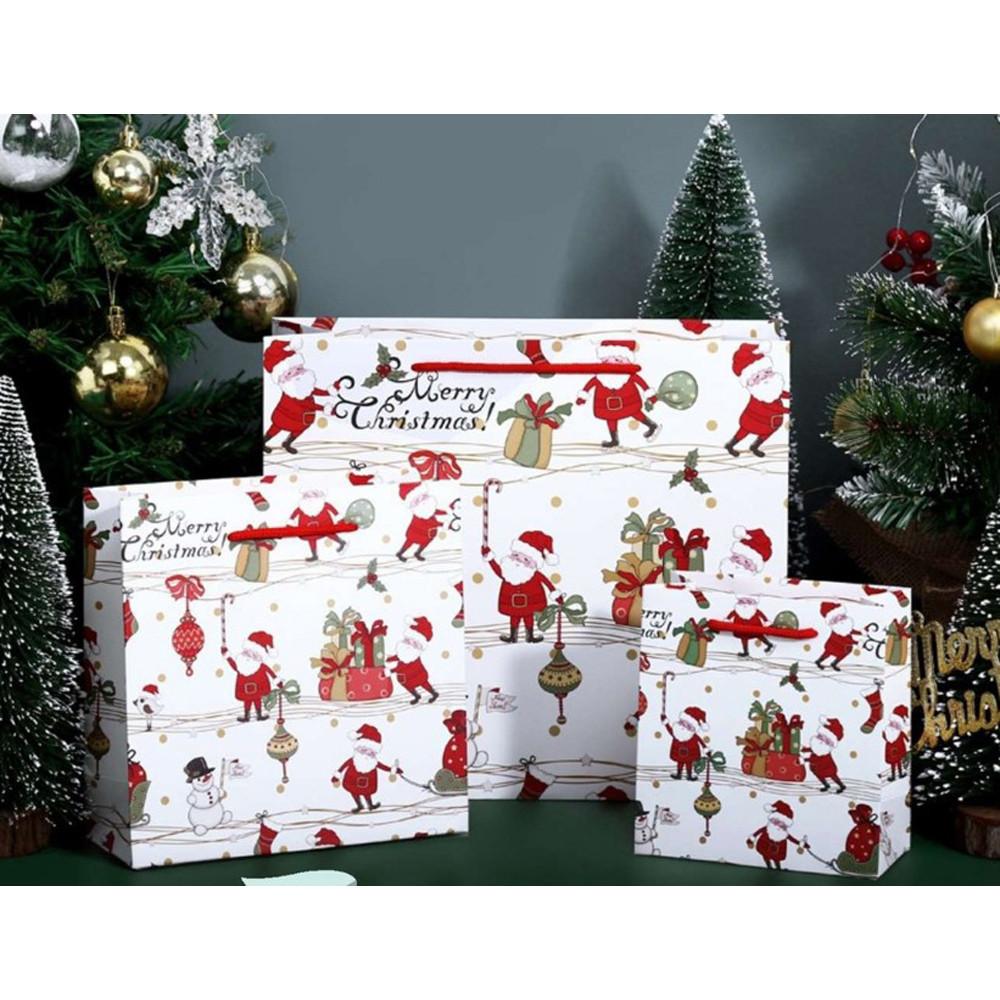 聖誕手提紙袋-白色聖誕M/禮物老人M 派對包裝袋 手提紙袋 聖誕禮品包裝 餅乾盒 蛋糕 糖果盒 造型手提袋 聖誕節-細節圖5