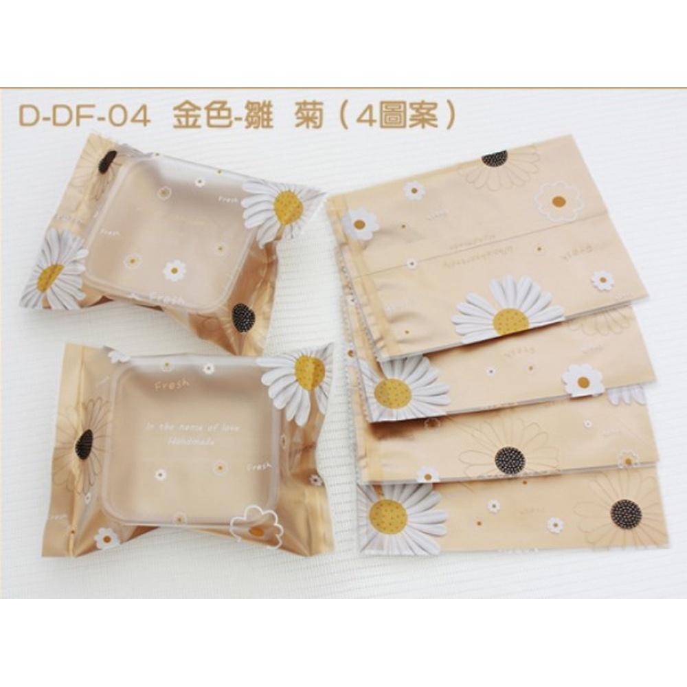 【柚子烘焙材料】餅乾袋 100入 包裝袋 月餅袋 金色雛菊封口袋 機封袋 糖果袋 平口袋 雪花酥 甜點袋 手工餅乾袋-細節圖2