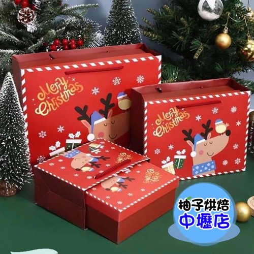 聖誕手提紙袋-紅色麋鹿S 派對包裝袋 手提紙袋 聖誕禮品包裝 餅乾盒 蛋糕 糖果盒 造型手提袋 聖誕節
