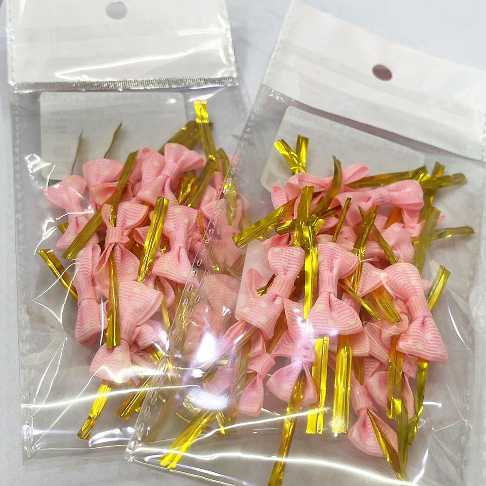 【柚子烘焙材料】魔帶-粉色蝴蝶結 (20入) 束帶 綁帶 扎帶 蝴蝶結造型 蝴蝶結金線 緞帶蝴蝶結扎絲 鐵絲 魔帶 鐵線-細節圖3