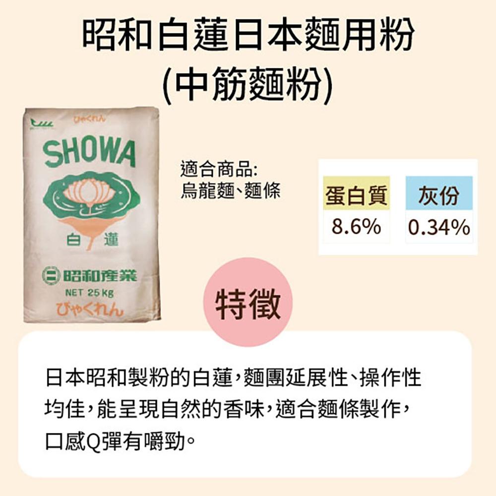 【柚子烘焙材料】昭和製粉 日本昭和 白蓮中筋麵粉1kg (分裝)白蓮 中筋麵粉 包子 饅頭 烏龍麵 葱抓餅 日本麵 烘焙-細節圖2